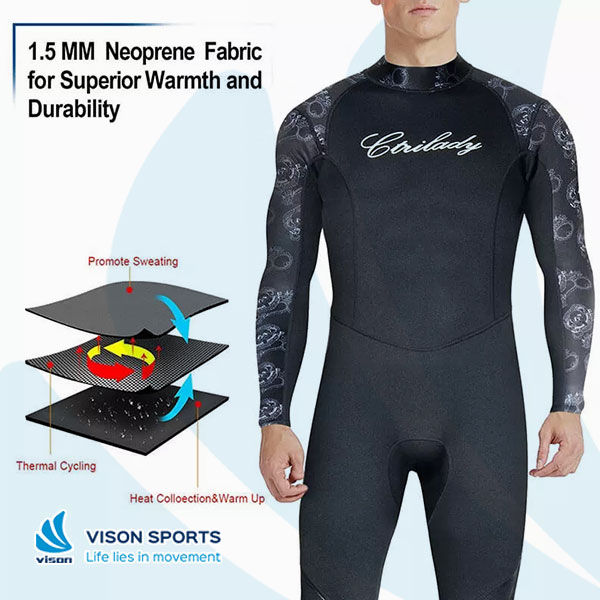 Men's Wetsuit Neoprene Long Sleeve Keep Warm Dive Wear Surfing Swimming ...