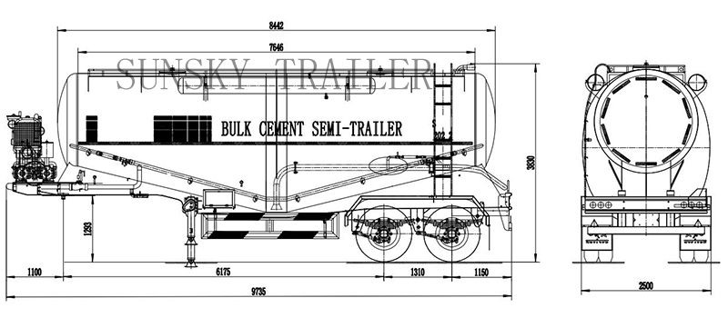 30 cubic 2 axis bulk cement semi trailer drawing 