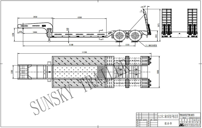 11.2 meters 2 axle low bed trailer drawing 