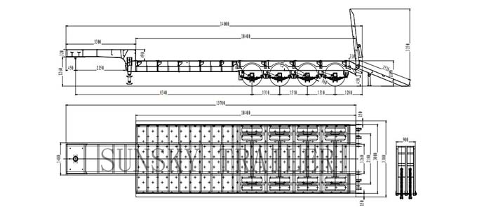 4 axle 60 ton low bed trailer drawing 