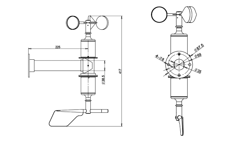 YGC-FSFX一体式风速风向传感器结构尺寸图