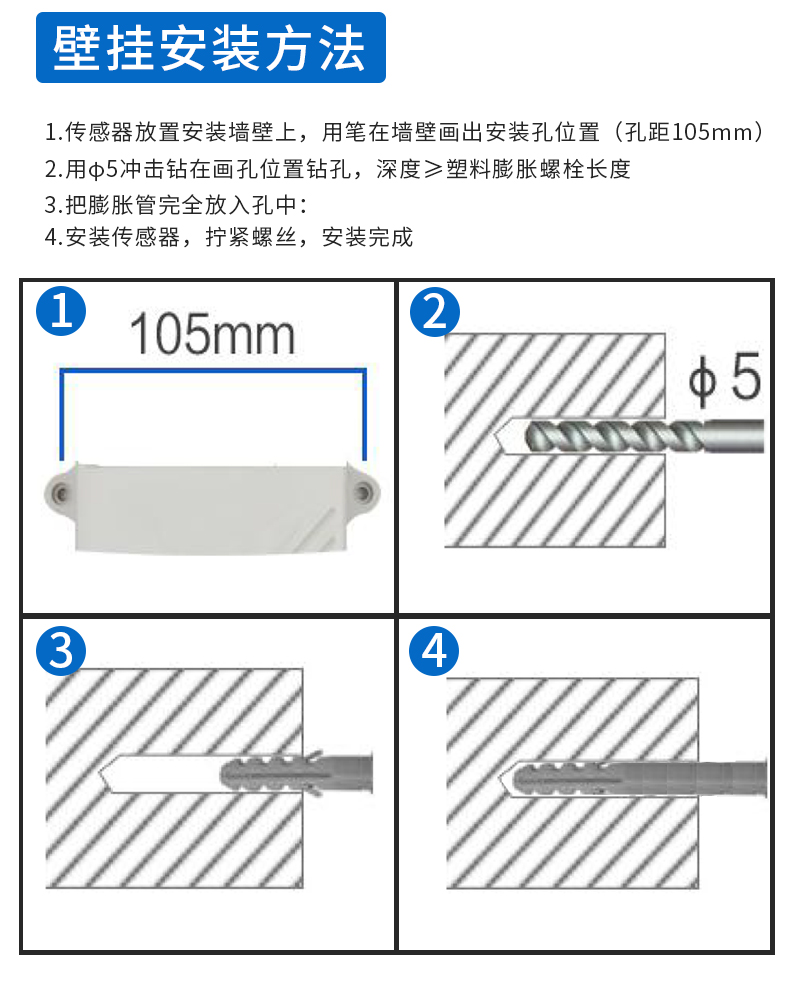 YGC-BG-M壁挂式温湿度传感器安装示意图