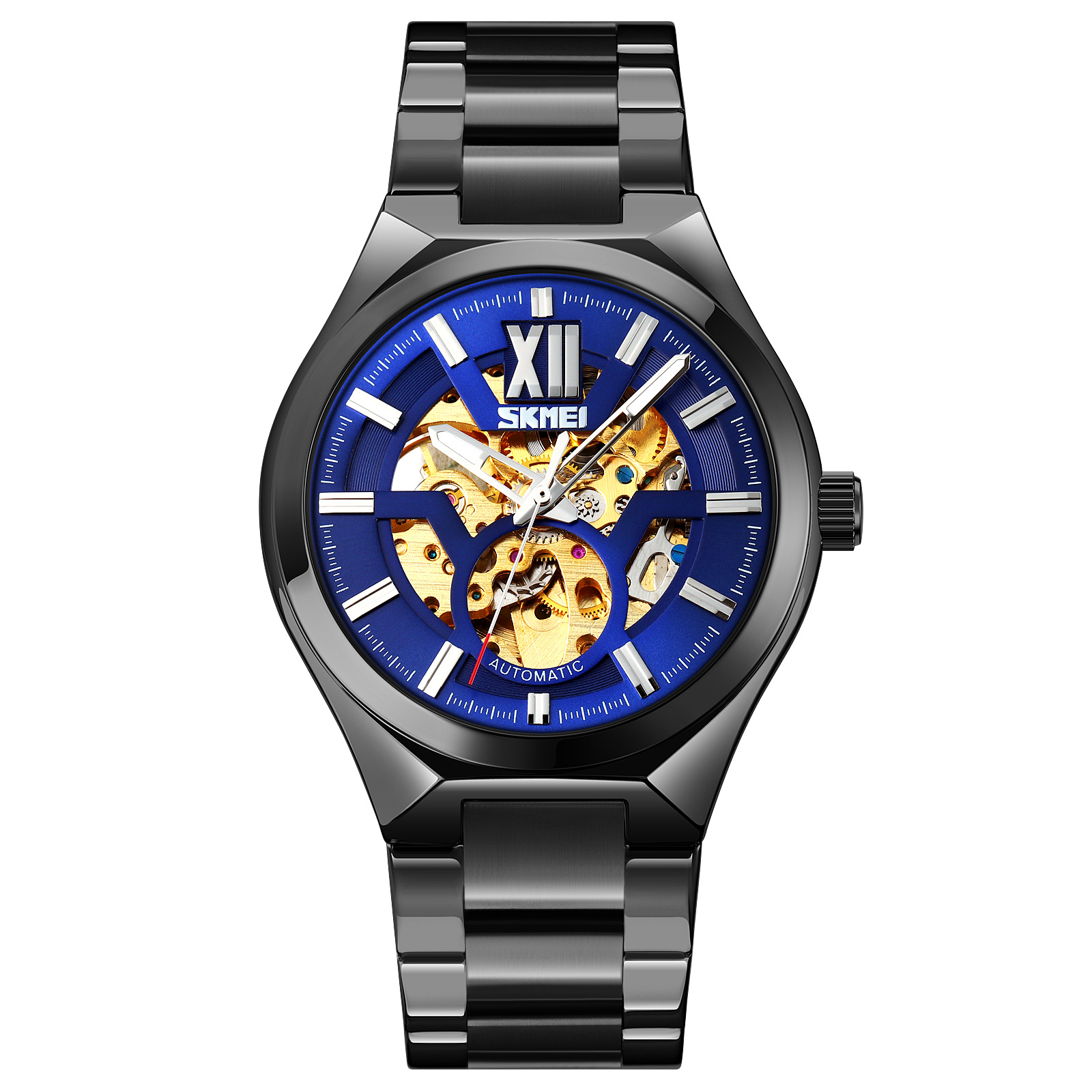 SKMEI 9246 Men Watch Automatic Mechanical Hollow Dial Luminous Nylon Strap  Date Display - Camuoflage Blue
