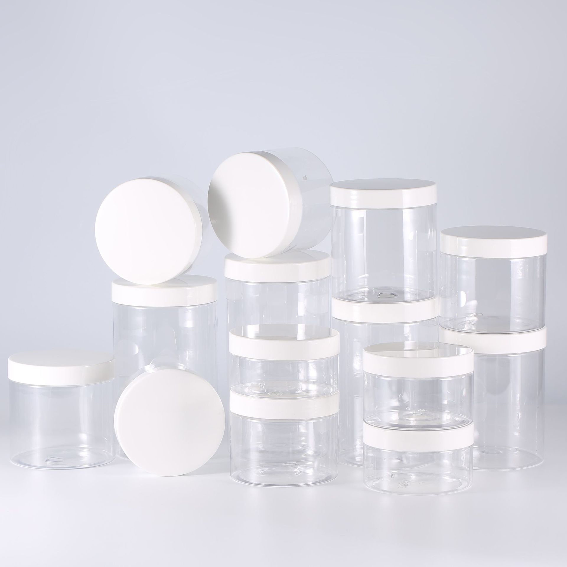 68mm neck finish clear PET Jar with white lids.jpg