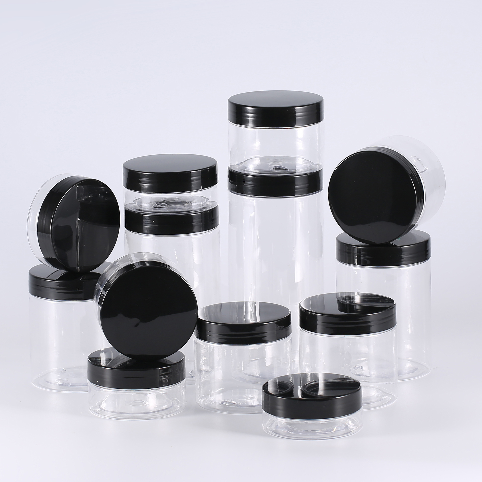 68mm neck finish clear PET Jar with black lids.jpg