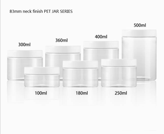83mm neck finish clear PET Jar with white lids.png