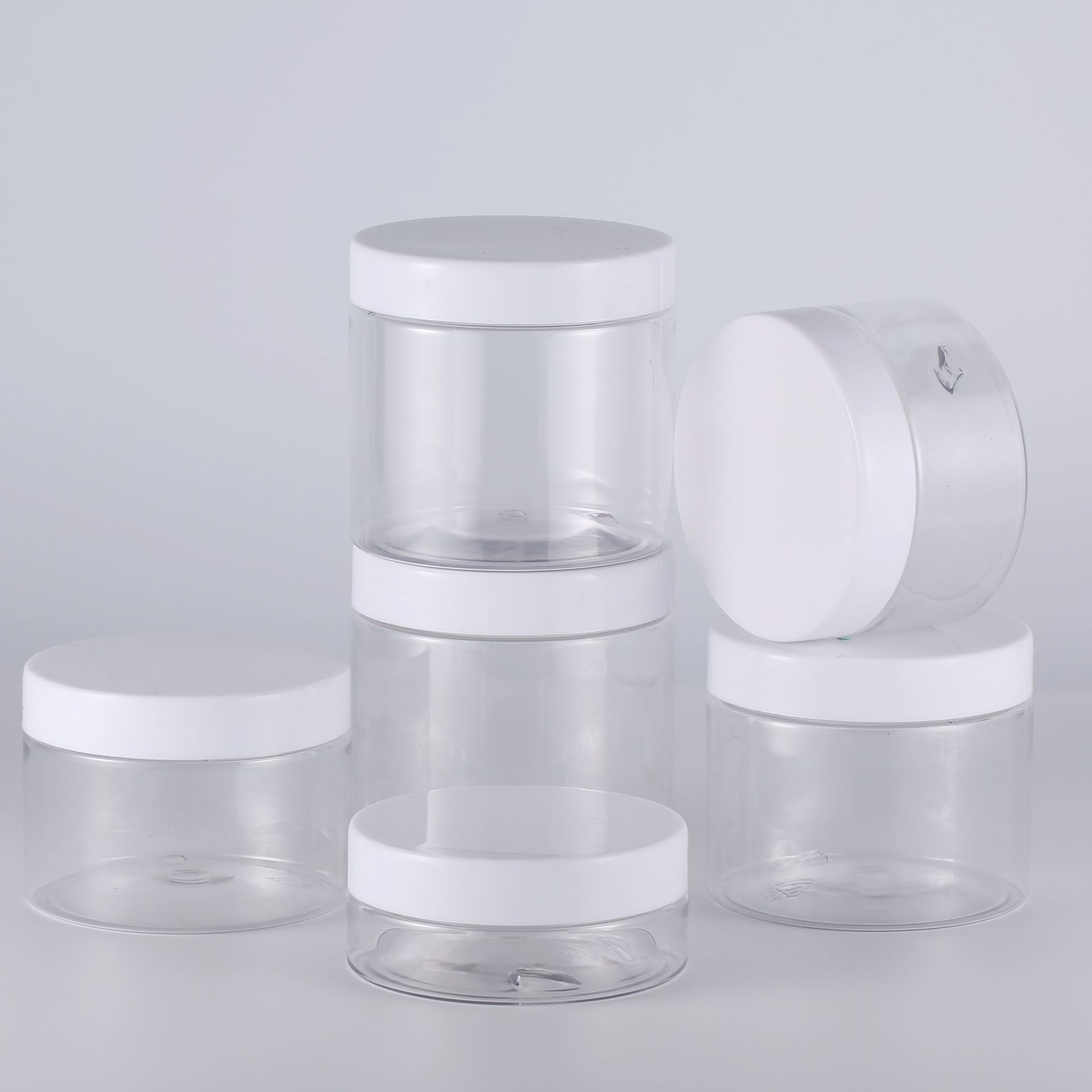 83mm neck finish clear PET Jar with white lids.jpg
