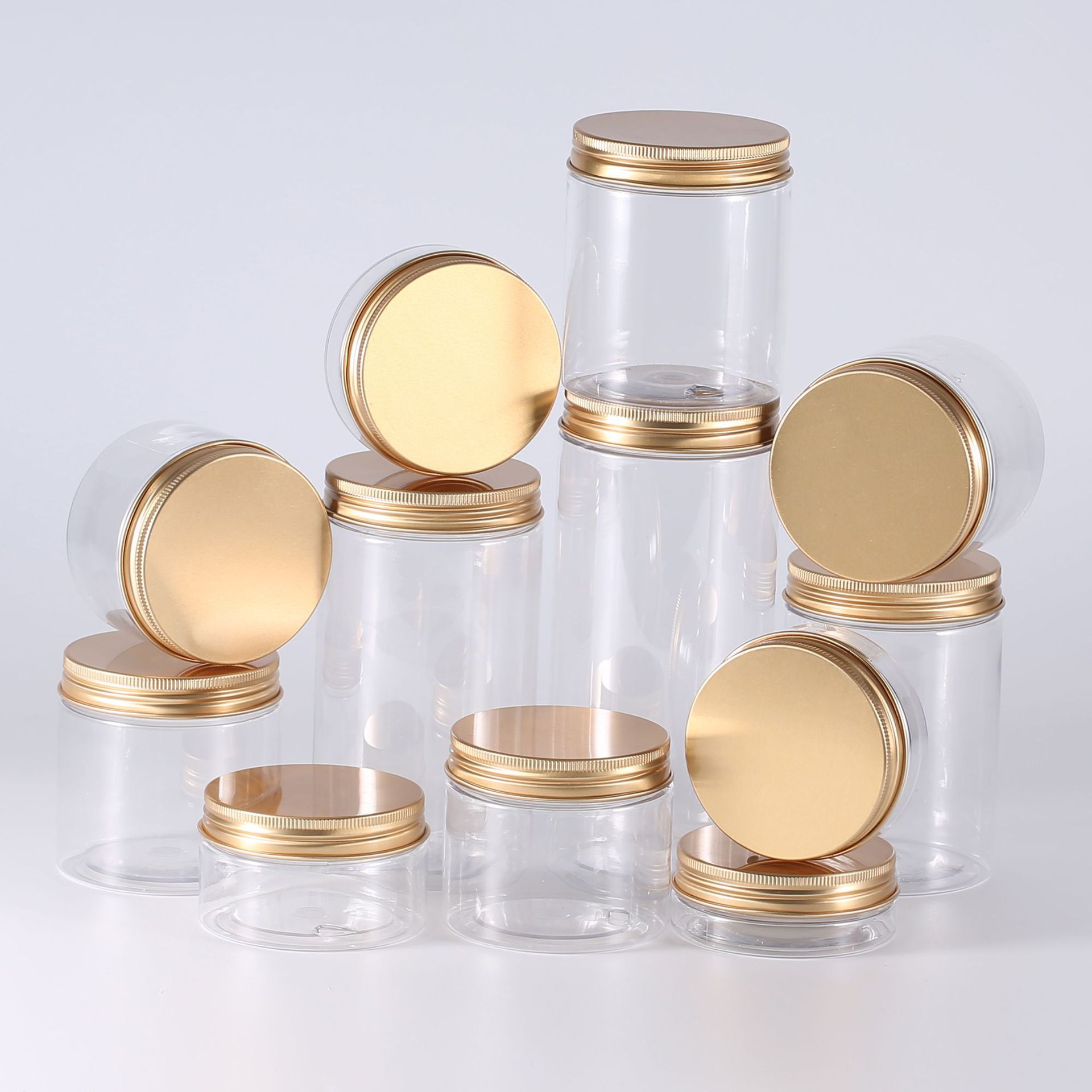 68mm neck finish clear PET Jar with gold lids.jpg