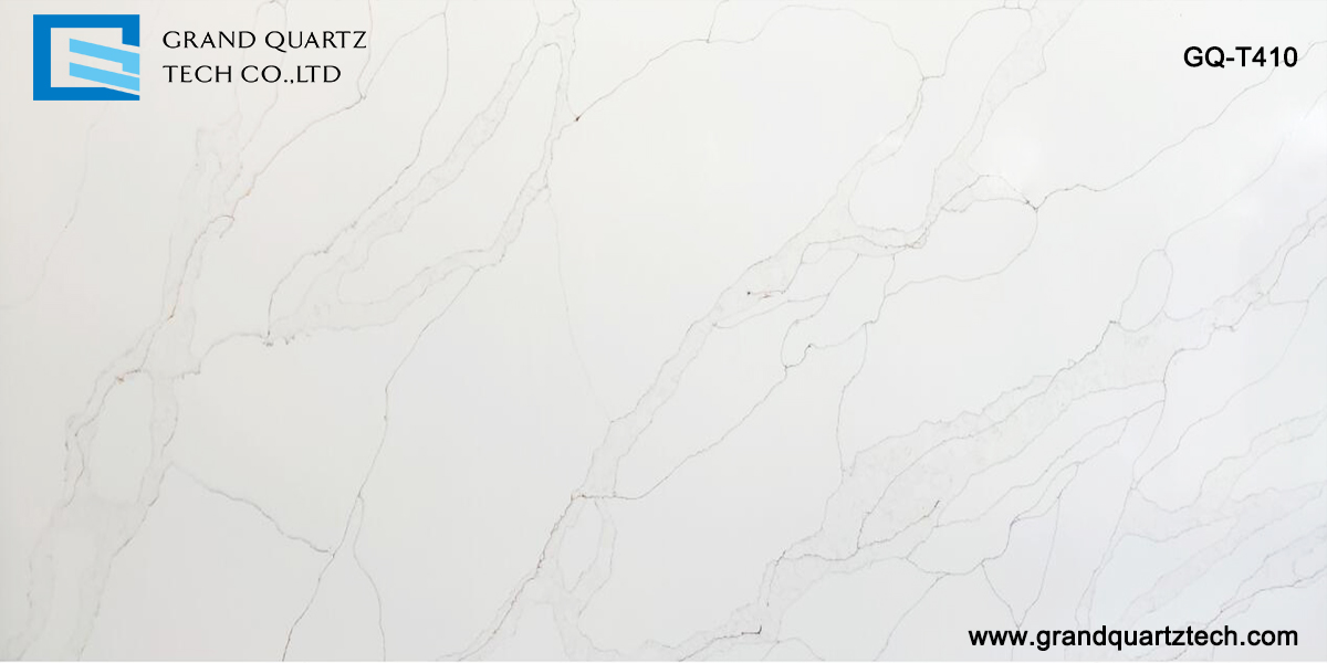 Artificial Gray Vein Calacatta White Quartz Stone Slab Solid Surface GQ-T410