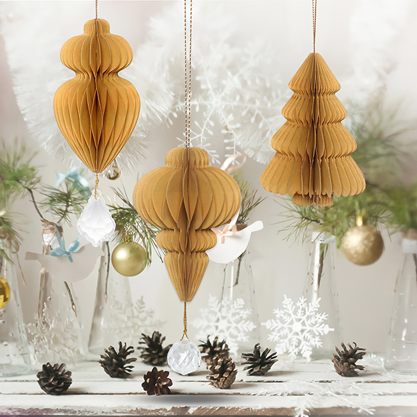 Blue Christmas Paper Honeycomb Ornaments gold03-Harborapaper.jpg 