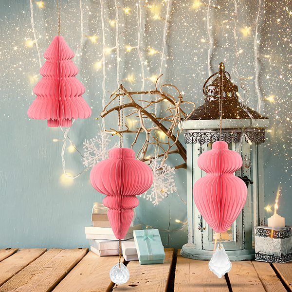 Blue Christmas Paper Honeycomb Ornaments pink 03-Harborapaper.jpg 