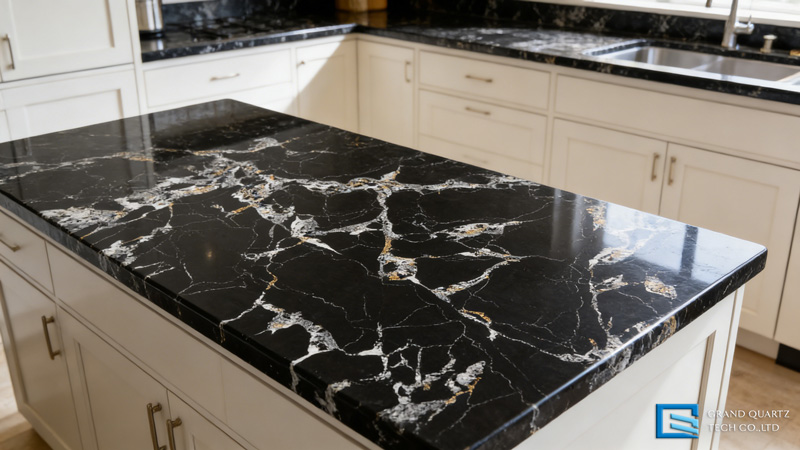 Popular&nbsp;Luxury Black Gold Vein Engineered Quartz Slabs GQ-T325 