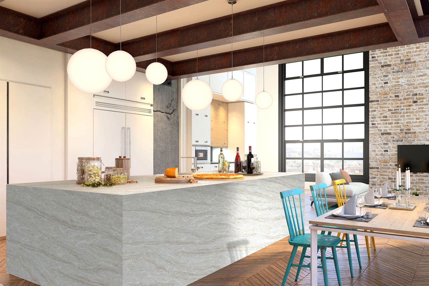 3cm quartz waterfall island top GQ-T452.jpg 