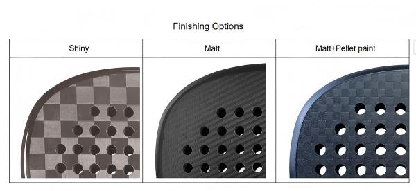 Finishing options of padel rackets shiny, matt, matt and pellet paint.jpg