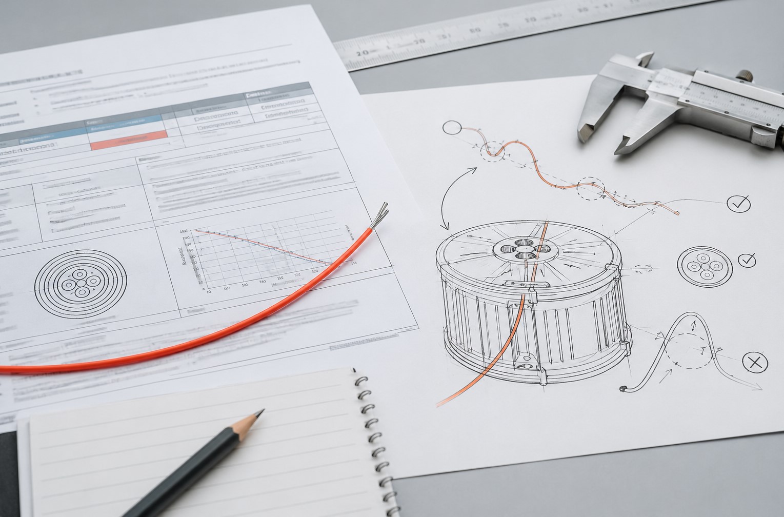 Engineering documents and fiber reel path sketches showing that G.657A2 should be checked against actual deployment conditions.