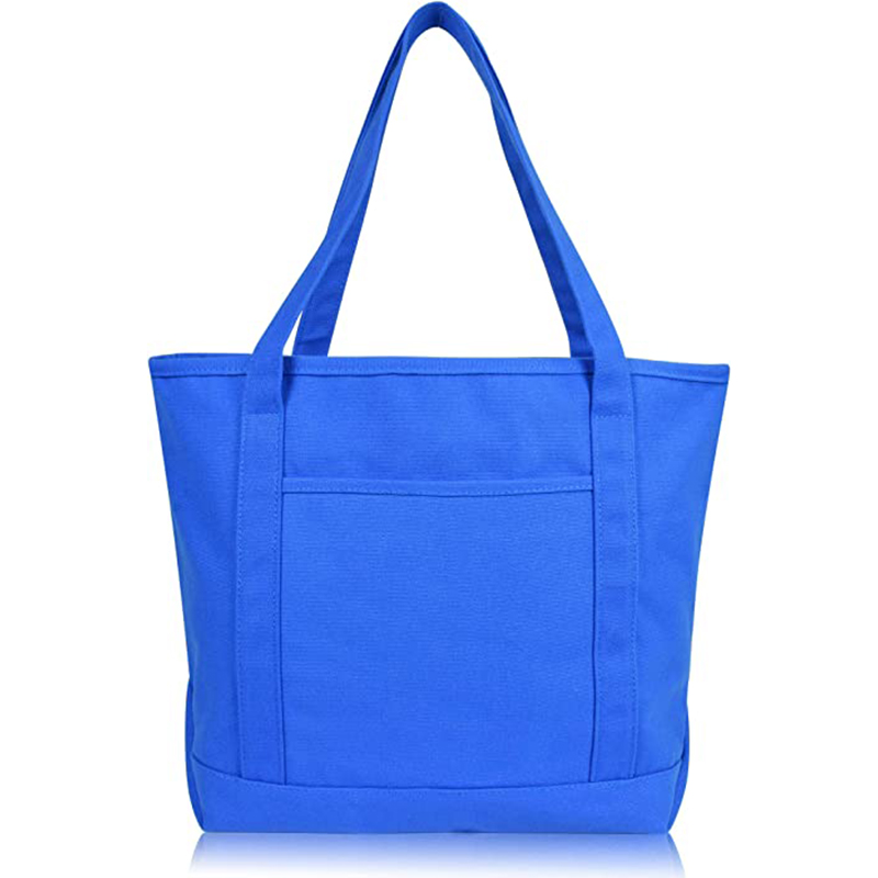 工厂批发纯色棉帆布购物袋,带定制Logo-11